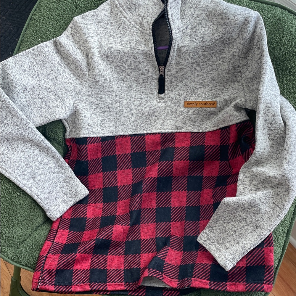 Simply Southern Heather Gray and Red Checkered Quarter Zip